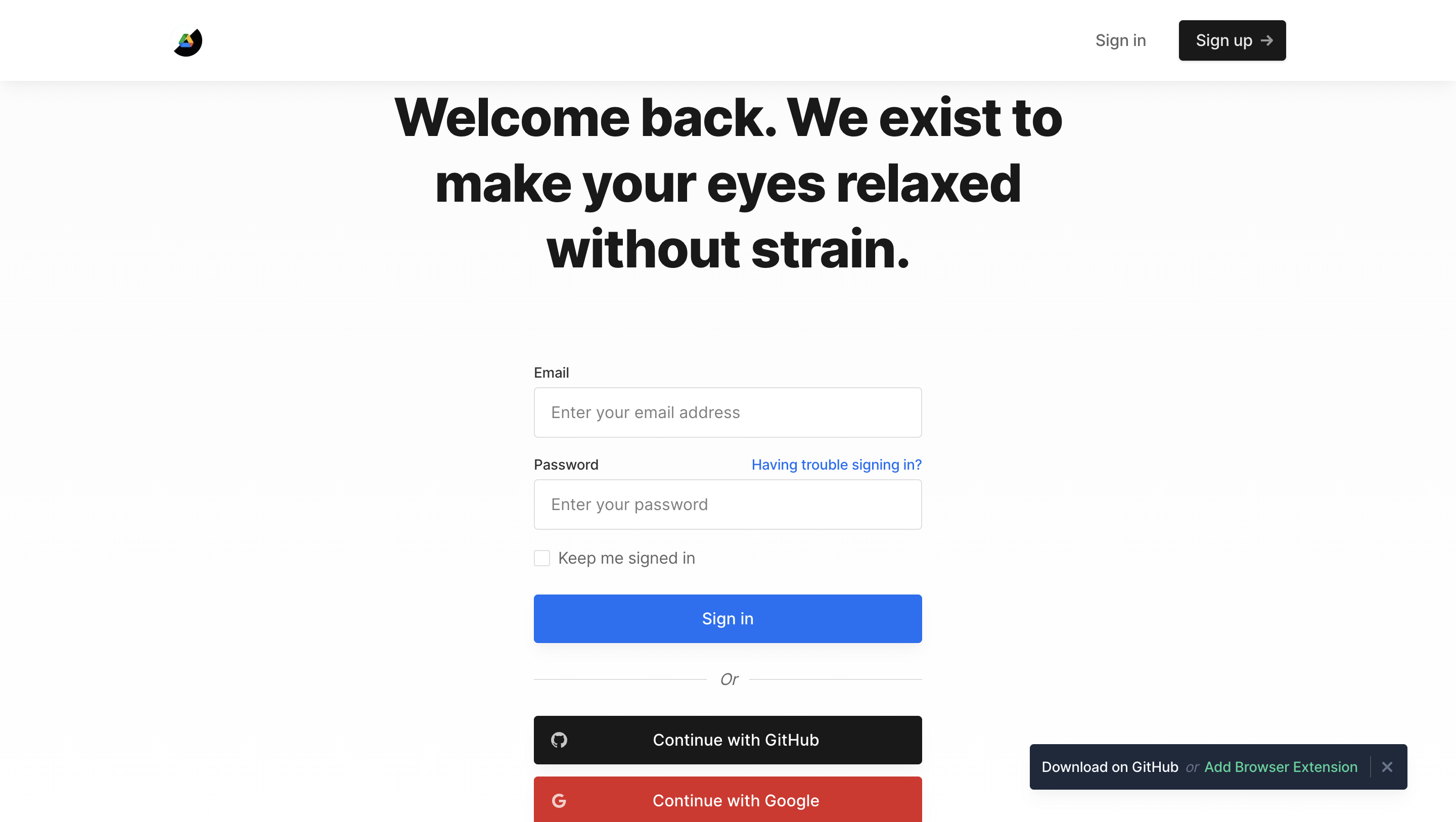 Website sign in page